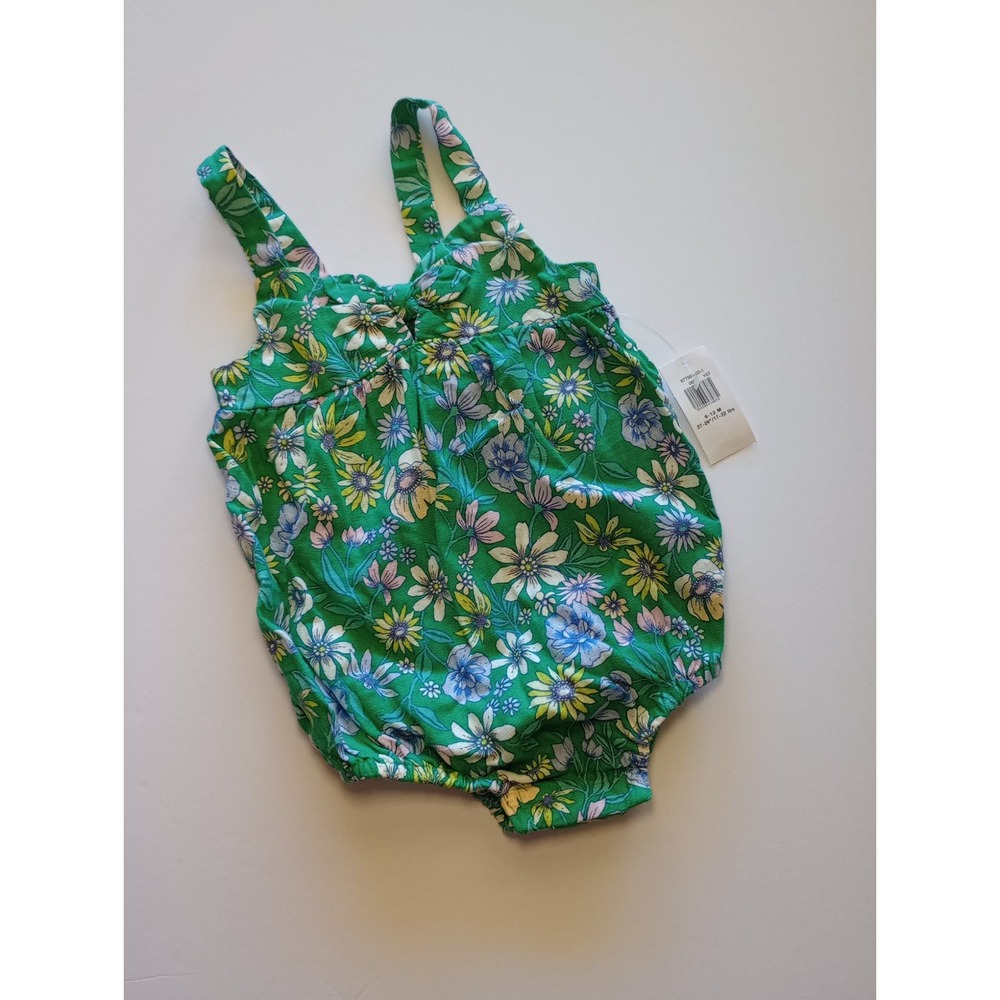 Old Navy Girls Floral Baby Romper- Green Floral Pattern- Size 6-12 months